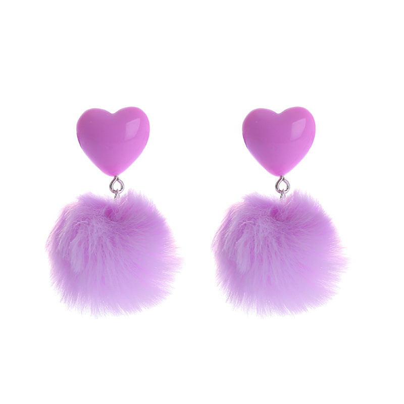 Wholesale Fur Ball Love Resin Earrings